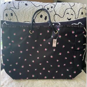 Victorias Secret Reversible Tote Bag Roses and Stripes